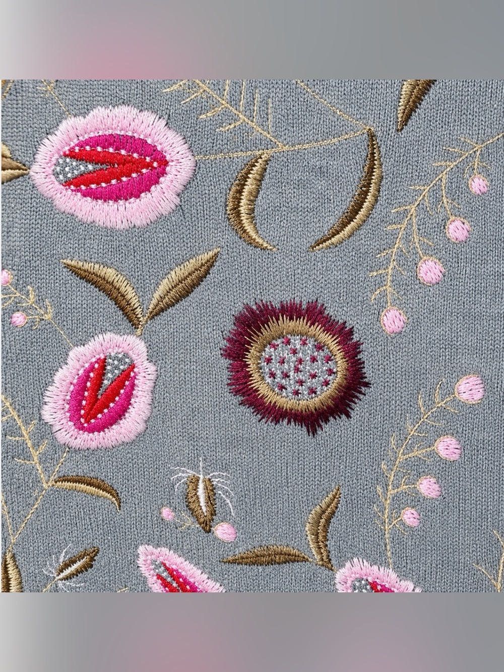 Floryday Gray and Pink Floral Embroidered Sweater Size S - Picture 8 of 8